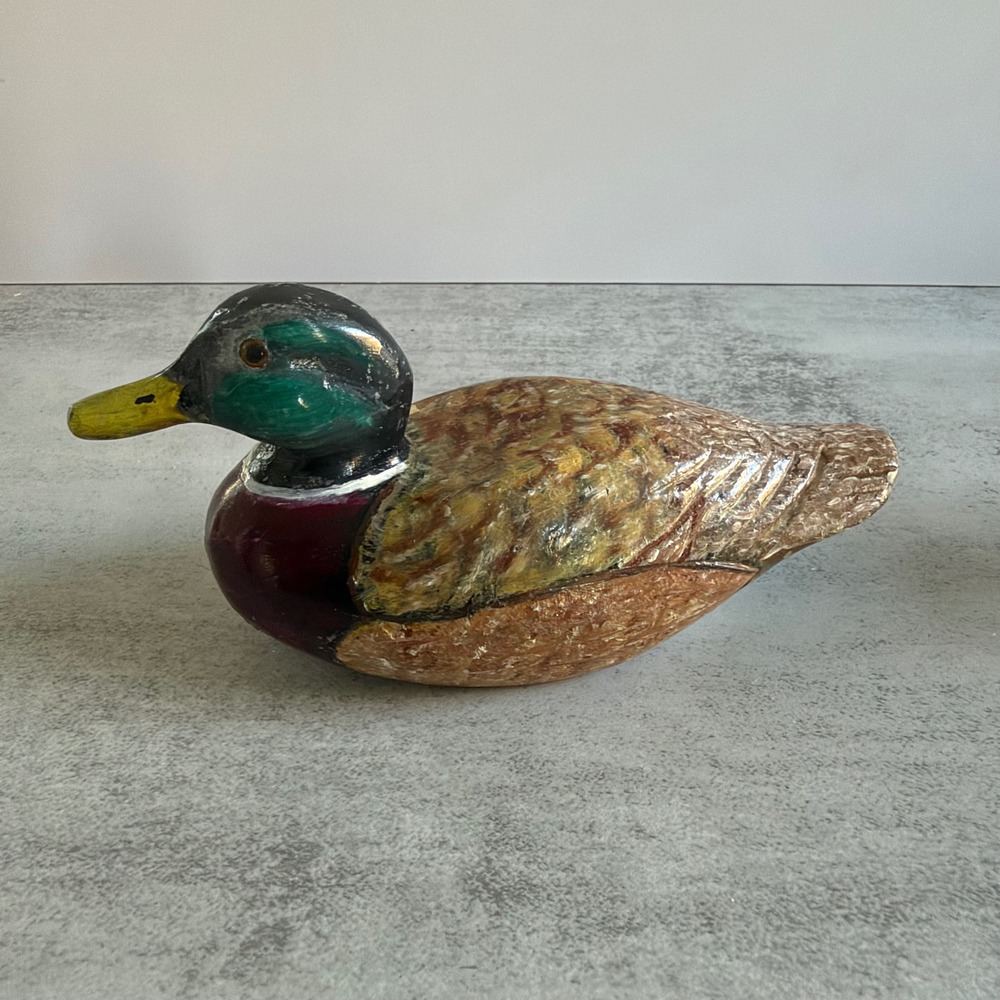 Vintage Hand Painted Wooden Mallard Duck Decoy Figurine Rustic Folk Art 5.5 Inch